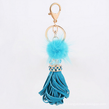 Lovely leather Tassel fur keychains for handbag Tote Bag Pendant Charm